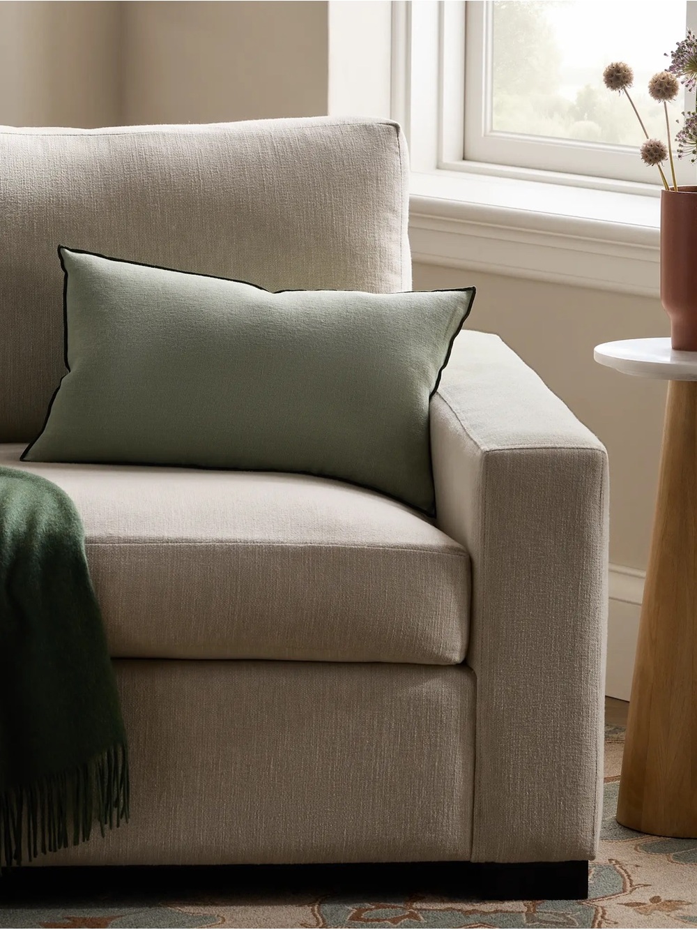 NEW Quince European Linen Pillow Cover in Sage / Pine size: 12 x 20 inches